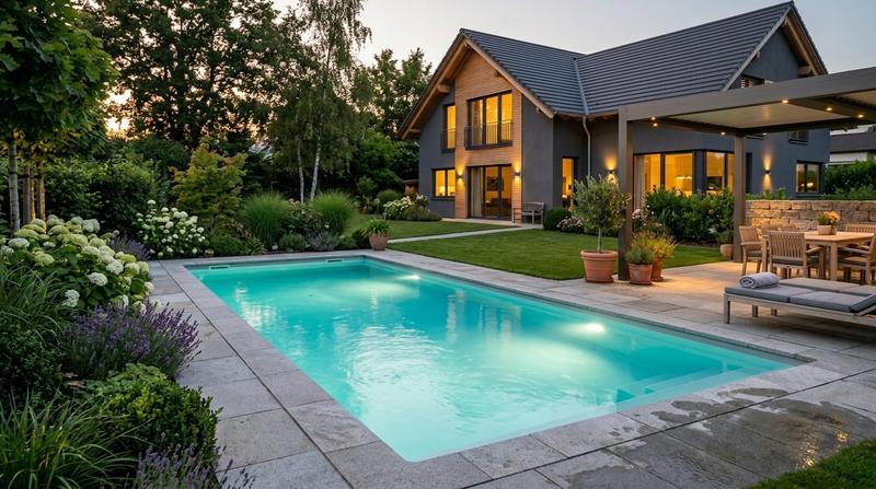 Privater Pool mit kristallklarem Wasser